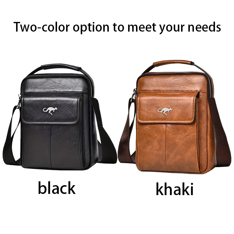 Hochwertige Leder-Umhängetasche für Herren, Elegante Schulterhandtasche mit Känguru-Emblem, Ideal für Geschäftsreisen – Detail 5