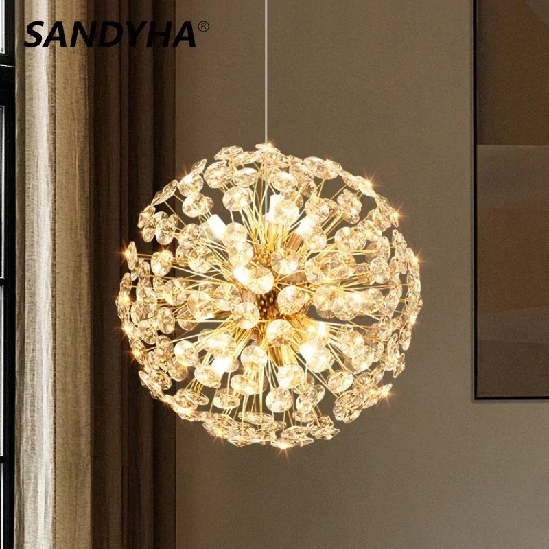 SANDYHA Nordic Luxury Living Room Ceiling Chandeliers Design LEDCrystal  Lamp for Bedroom PendantDining Table  Light Home