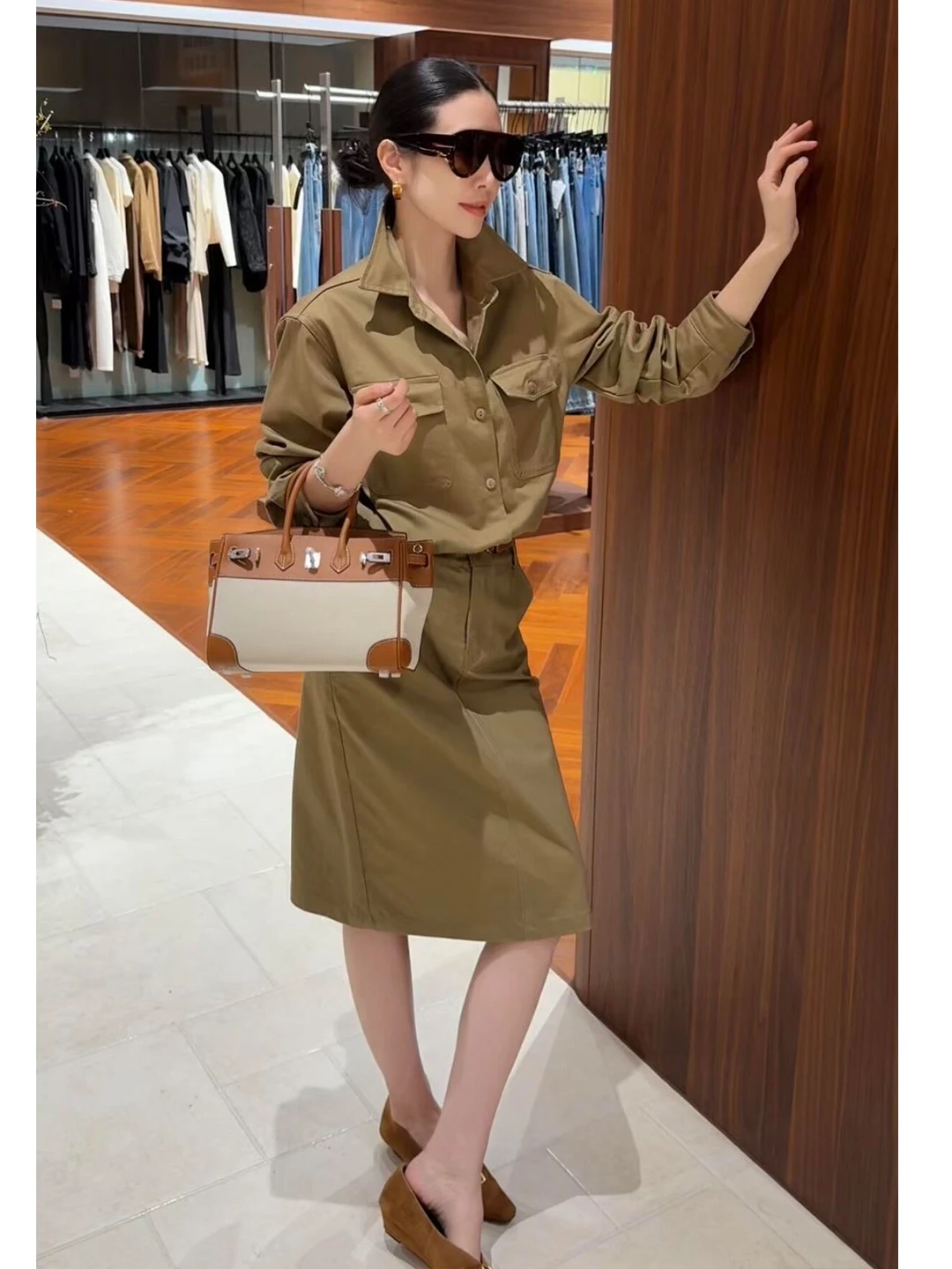 Setelan Rok dan Kemeja Katun L - Casual Loose Linen Shirt Dress ulasan dan harga