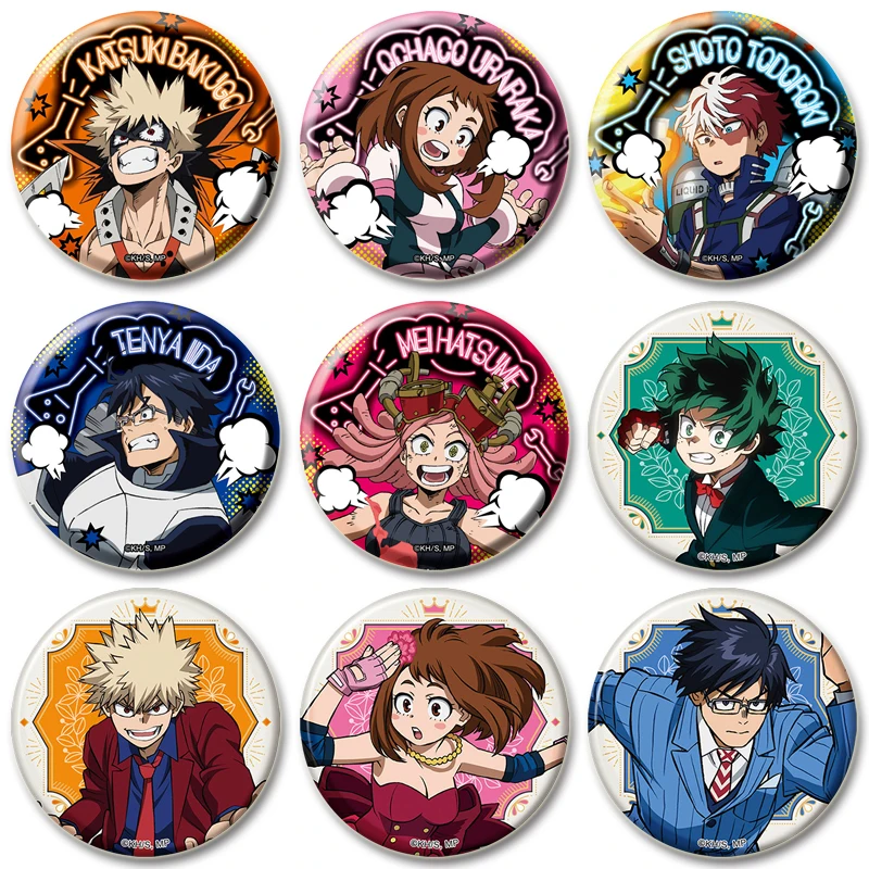 32/44/58mm My Hero Academia Animation Midoriya Izuku Bakugou Katsuki Brooches Pins Cartoon Round Badges Backpack Clothes