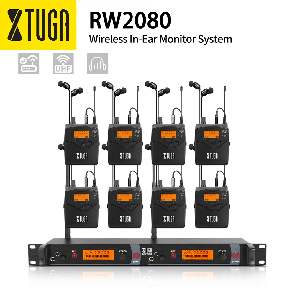 XTUGA RW2080 Half Metal In-ear Monitor Wireless System Multi Transmitter Wireless InEar Monitor Professional Stage Performances