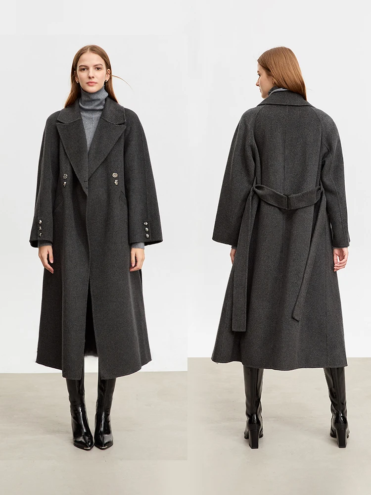 AMII Minimalist Wool Coat For Women Trendy 2023 New Long Loose Coat With Belt Lapel Korean Version Winter Outerwear 12344078