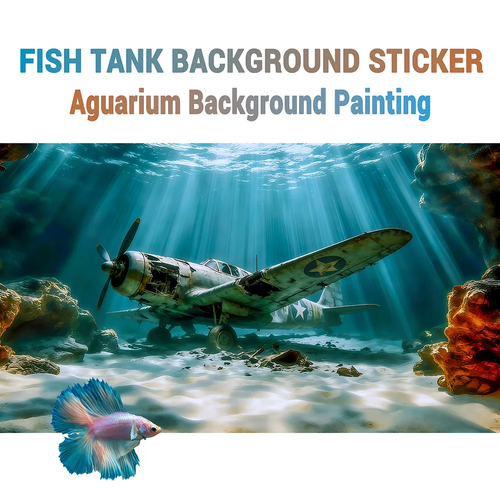 Tiefsee-Kampfflugzeug-Aquariumhintergrundbild, Aquarium-Malerei-Aufkleber, selbstklebend, Landschaftsornamente