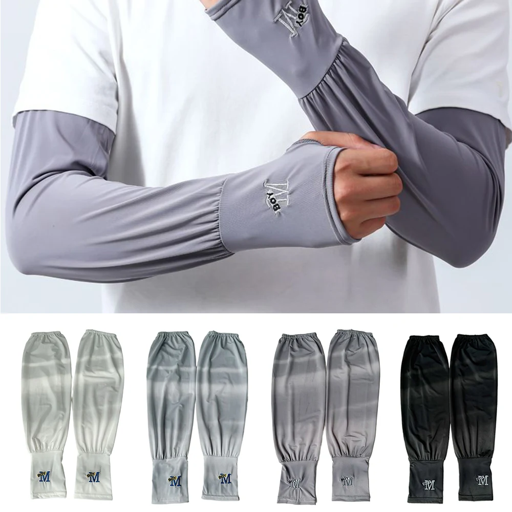 ? Mangas antiquemaduras solares de seda de hielo, mangas de brazo de Color sólido para hombre, mangas de protección solar de talla grande, bloqueo Uv para ciclismo Toshi