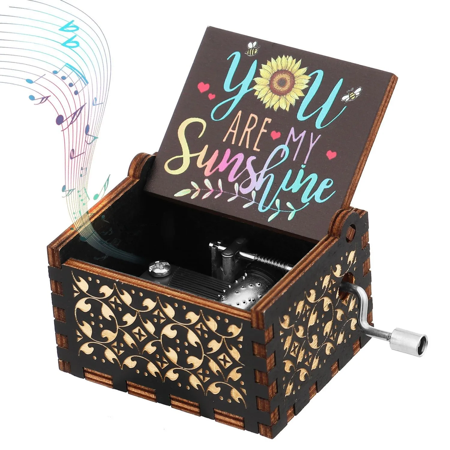 You Are My Sunshine Music Box, Color Printing Wooden Hand Crank Musical Box, Birthday Gift for Girlfriend, Children\'s Day Gift