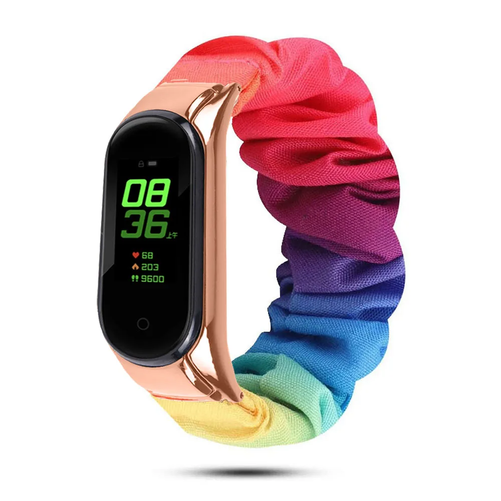 Riemen für Xiaomi Mi Band 6 5 4 3 Armband NFC Scrunchie Nylon elastisch austauschbarer Gürtel für Mi Band 6 5 Riemen Correa Mi Band 4 3
