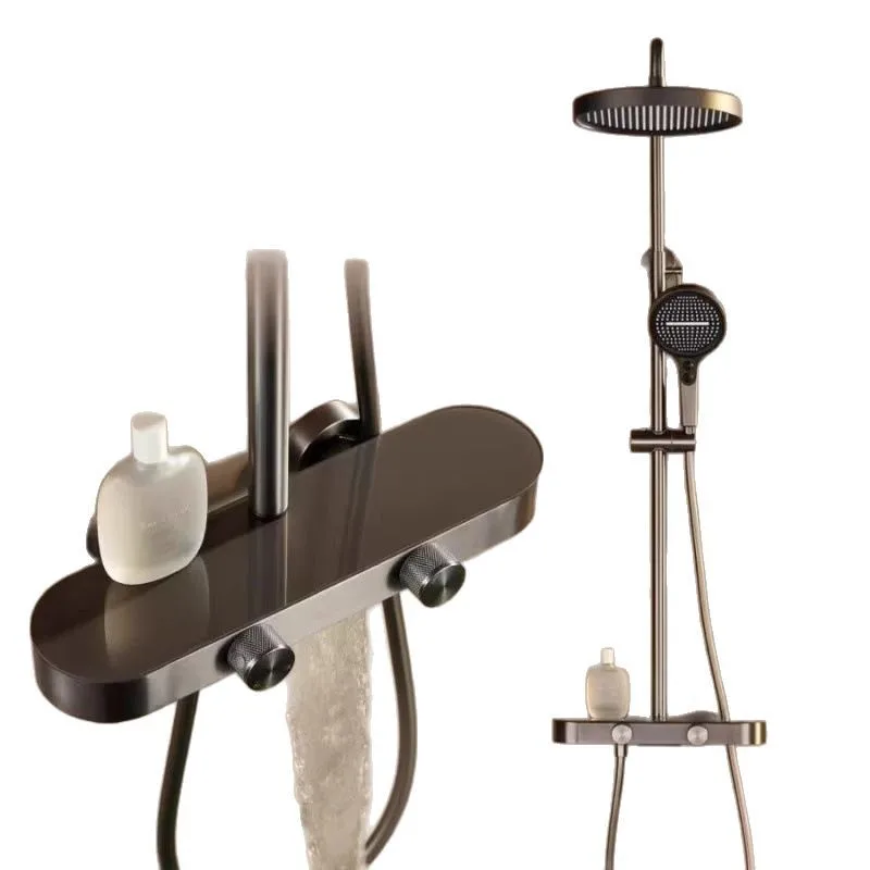 

Bathroom Height-Adjustable Storage Shower, Factory Direct Gun Grey, Full Brass Shower Set