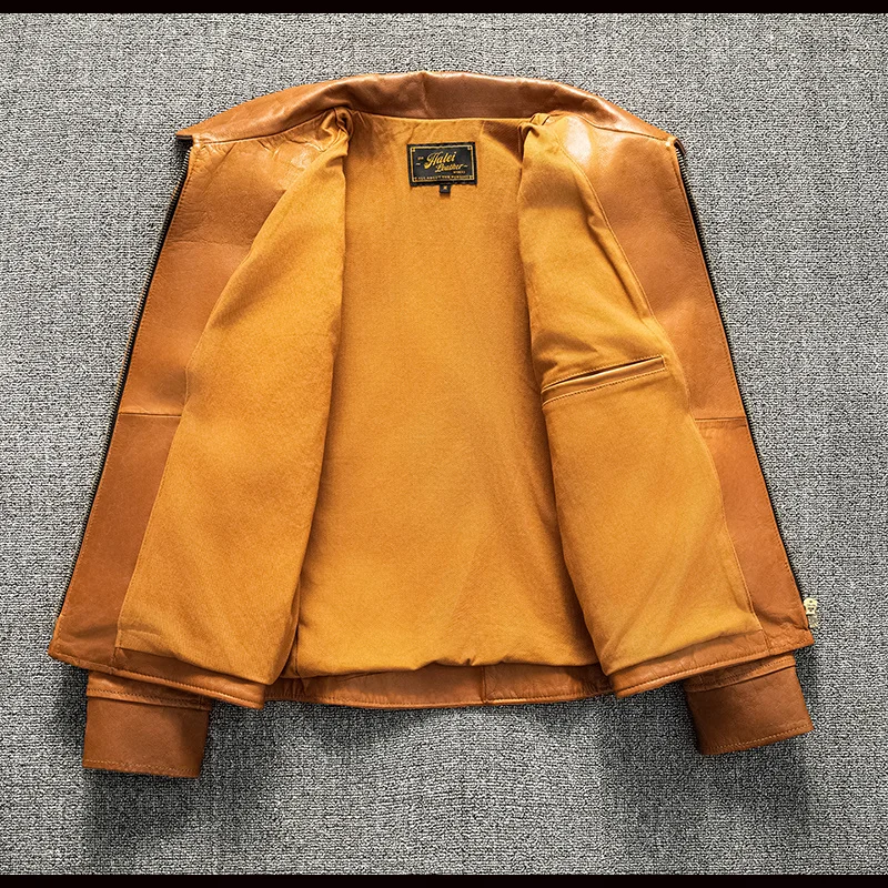 Yellow Autumn Leather Jacket Men Japan Casual Style Plus Size 4XL Natural Cowhide Slim Fit Short Genuine Leather Coat