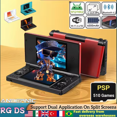 Anbernic RG DS Retro Handheld Video Game Console Video Player 4" IPS Dual Screen Android14 4000mAh Flip RGDS 512G PS1 PSP NDS