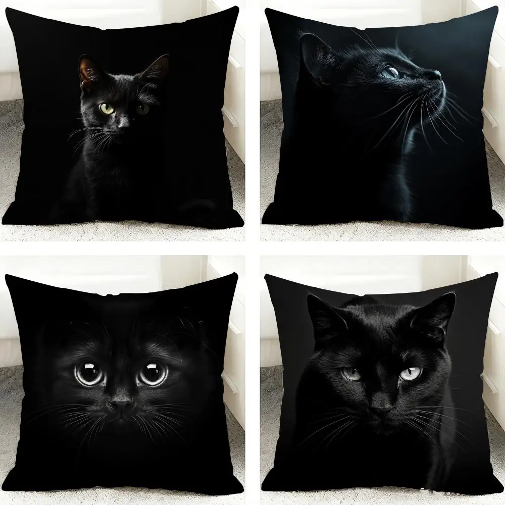 Black Cat Cute Kitty Cushion Cover 40x40cm Square Decorative Sofa Cushion Cover Bedroom Living Room Home Decor Gift
