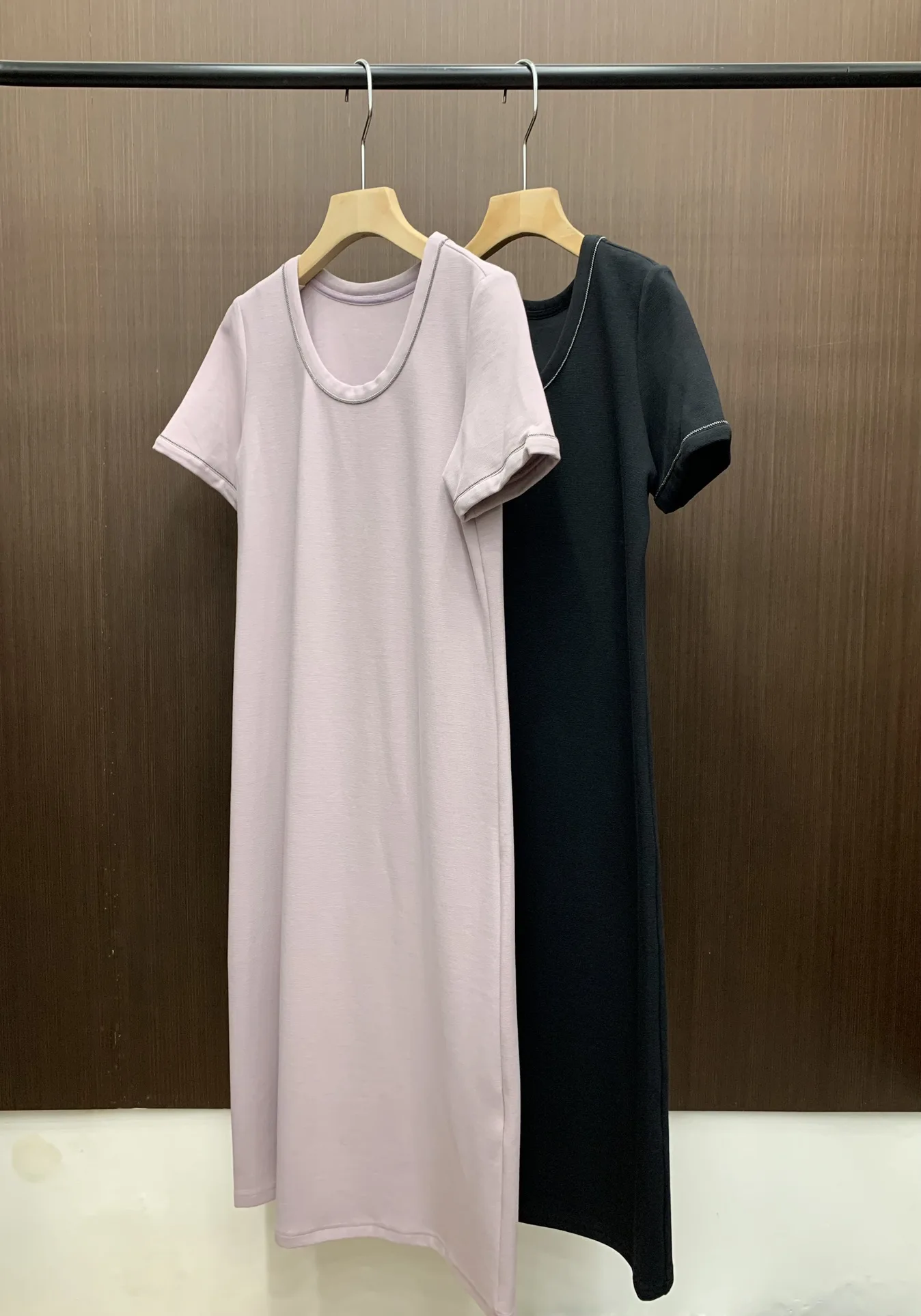 

Women's Maxi Dress 2024 New Spring Summer 100% Cotton Bead Chain U-neck Loose Casual Solid Color Short Sleeve Robes