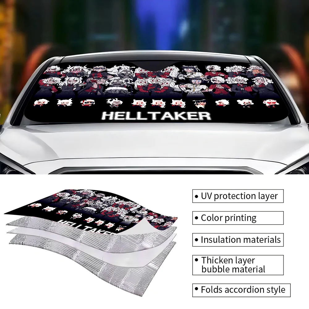H-Helltaker Anime Car Windshield Funny Sun Shade Foldable UV Ray Sun Visor Protector Sunshade For Front Window