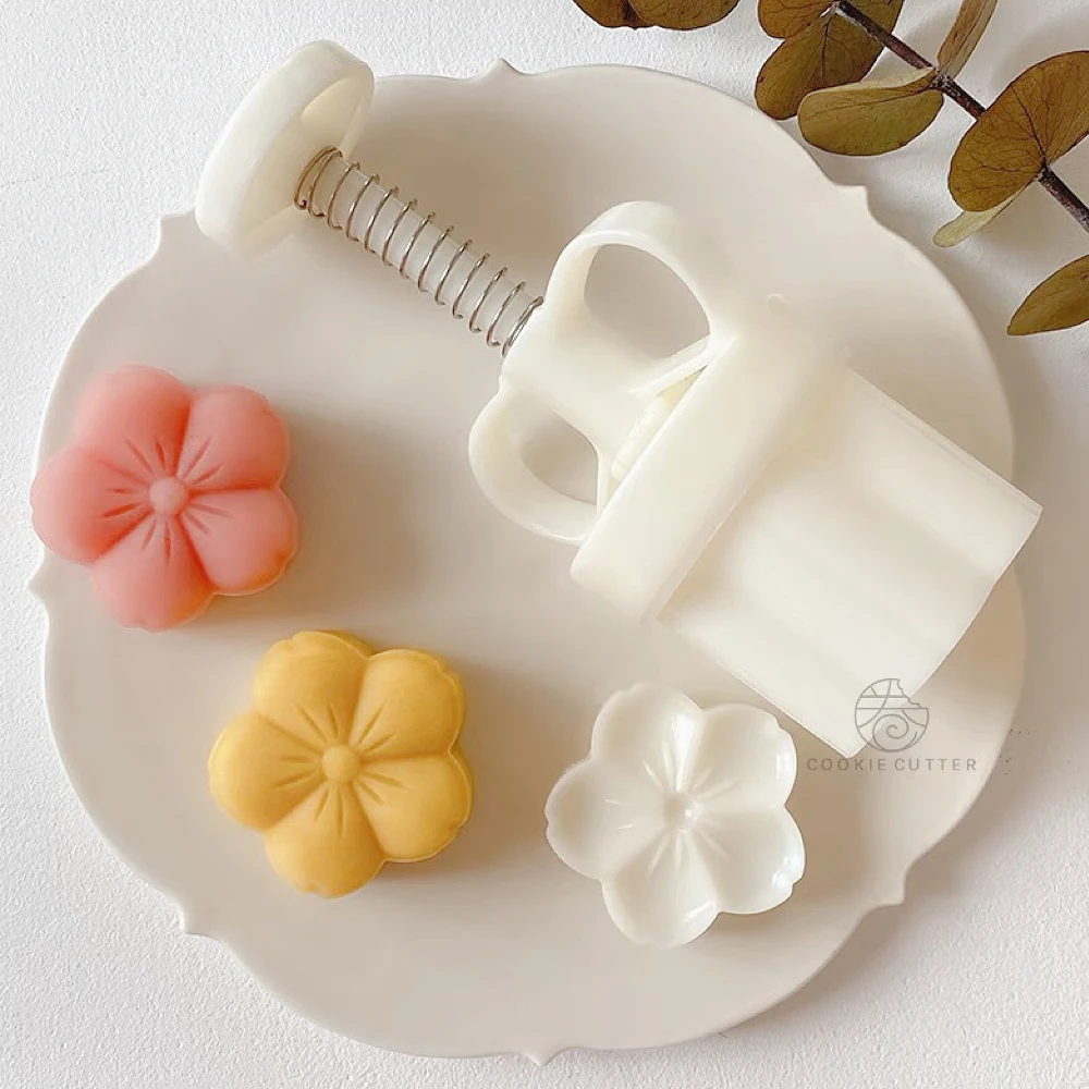 50g Flor Flor De Cereja Sakura Geléia Mooncake Molde Imprensa Plástica Com Carimbos De Biscoito Molde De Chocolate Redondo Molde De Bolo De Pastelaria