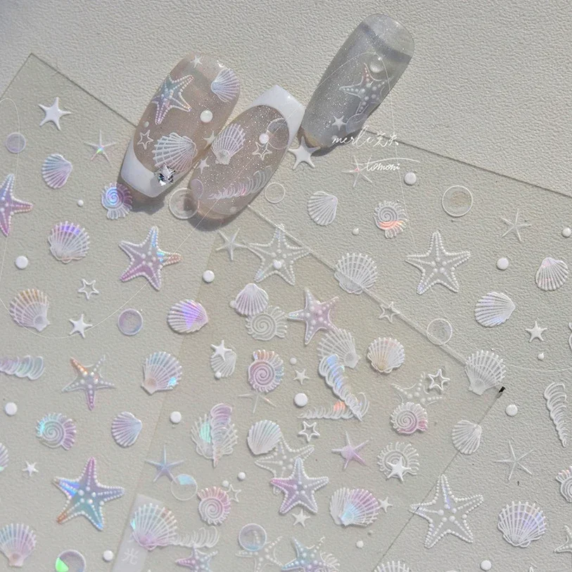 Summer Beach Ocean Shell Starfish Clams Conch Stars Sea Bubble Seasnail Soft Relief Decoration Nail Art Stickers Manicure Decals