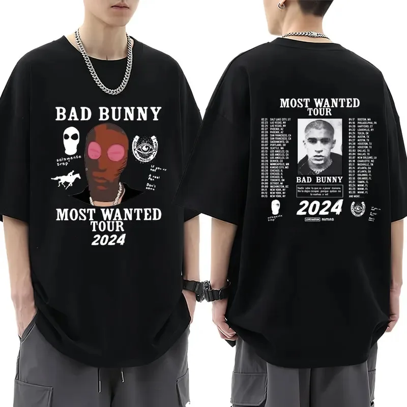 Bad Bunny T Shirt 2024 Most Wanted Tour Nadie Sabe Lo Que Va A Pasar Manana Cotton T-Shirt Men's Women's Hip Hop Street Tees Y2K