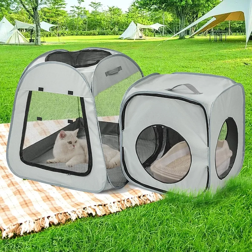 

Puppy Cat Tent Box, Foldable Dog Crate Kennel Indoor Outdoor, Portable Playpen , Cat Travel Carrier with Litter Box ,Playpens