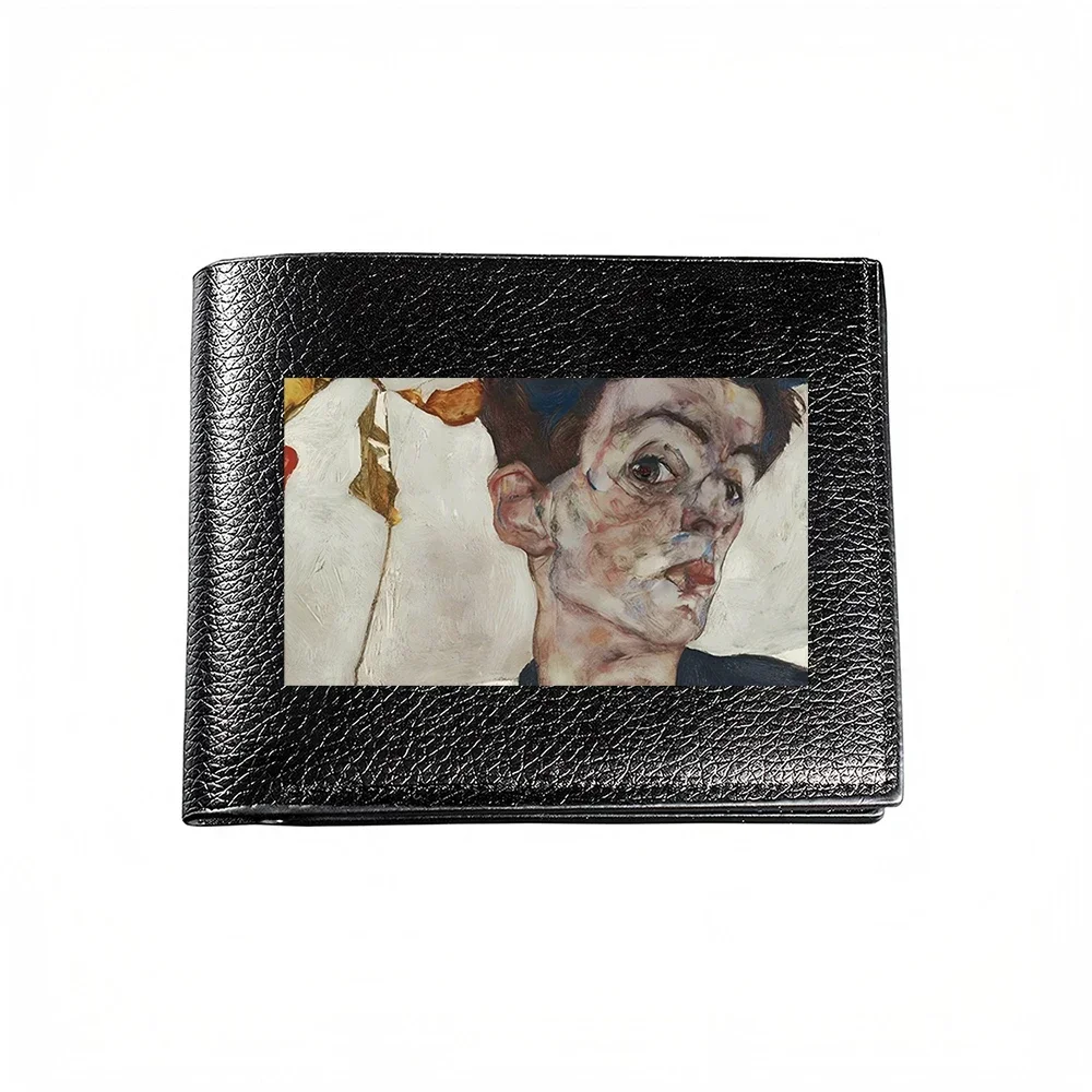 Portrait Of A Man With Intense Gaze And Expressive Features On Black Wallet Card Holder For Casual Business Style