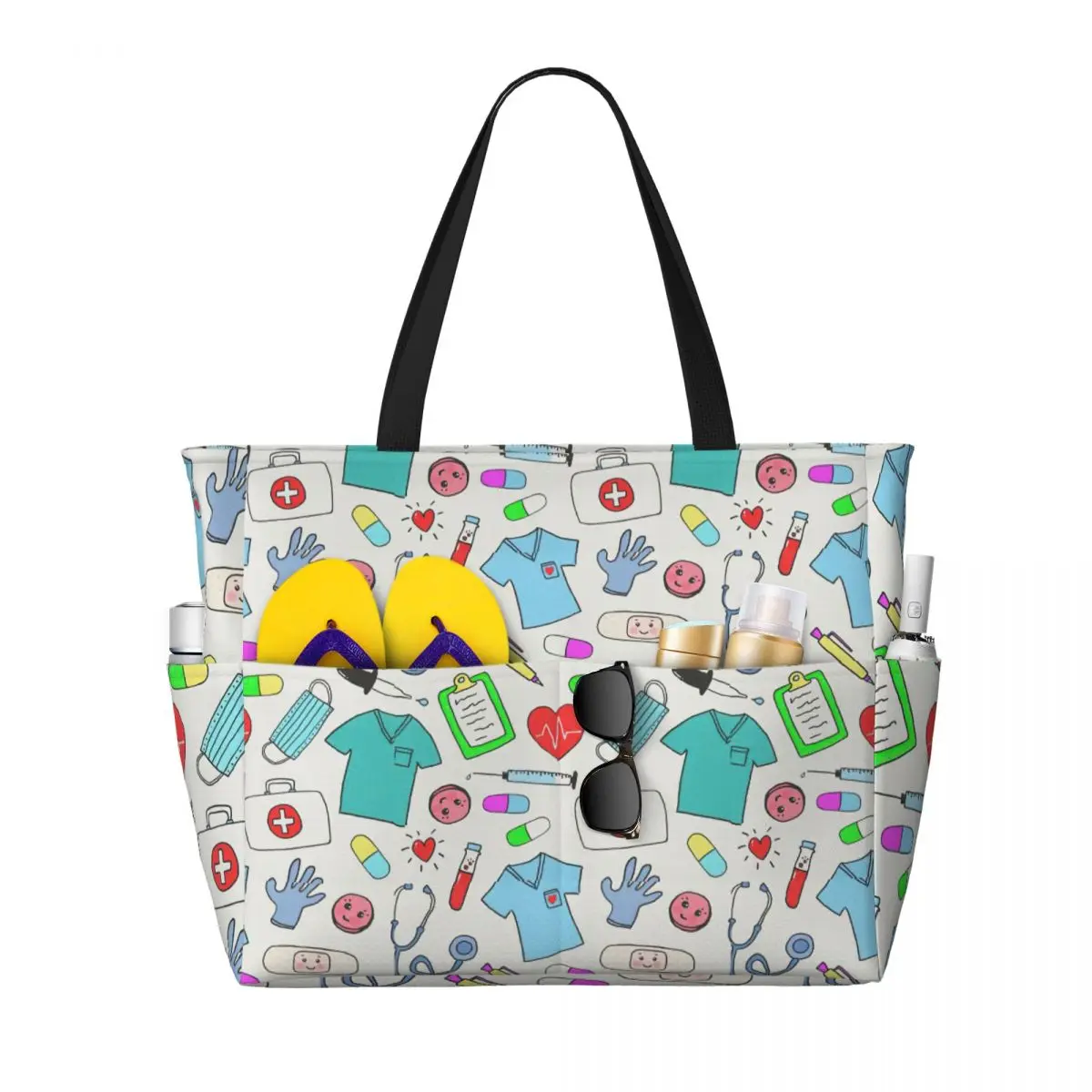 

Nursing Nurse Colorful Pattern Beach Tote Bag Sport Gym Yoga Duffle Large Tote Bag Women Travel Bag Fitness bag