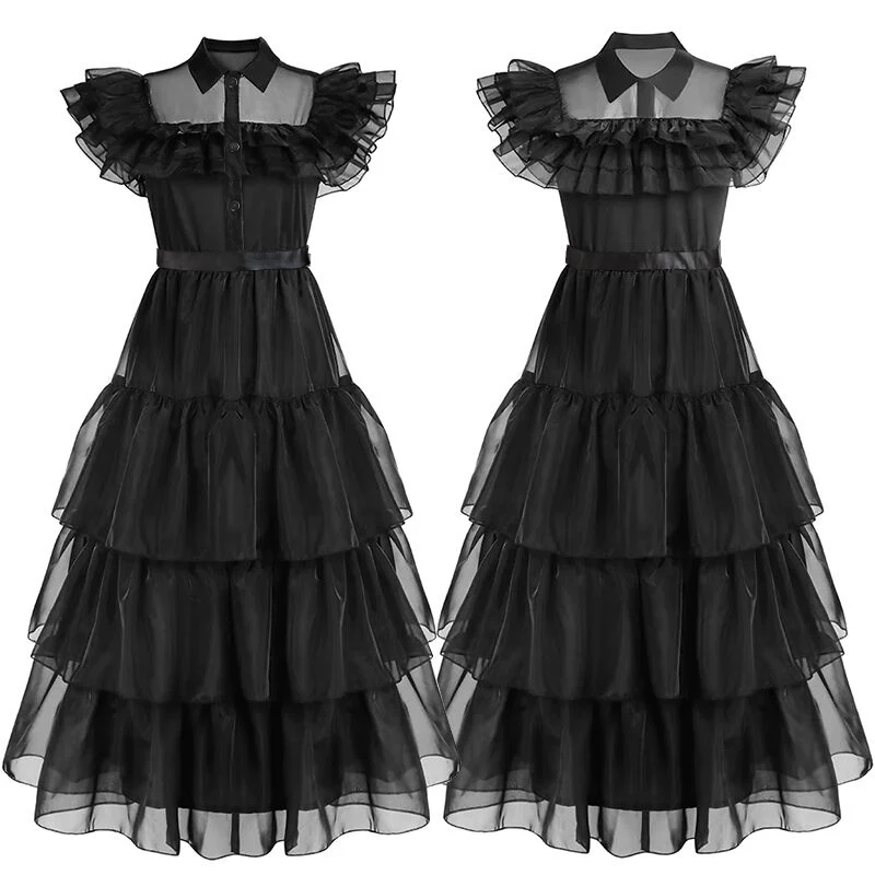 Movie Wednesday Costume Girls Cosplay Carnival Costume Black Gothic Dresses Kids Children Dress Halloween Party Costumes 4-12yrs