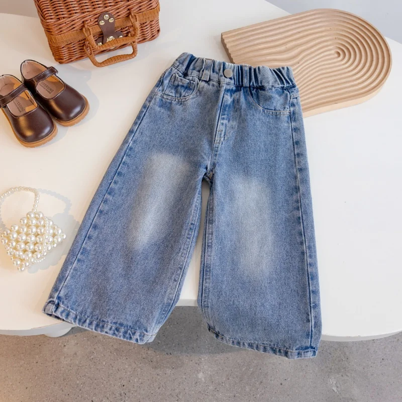 

Children's Jeans Spring and Summer Trousers Baby Girls' Loose Wide-Leg Blue Jeans Versatile Outerwear Pants-XMS