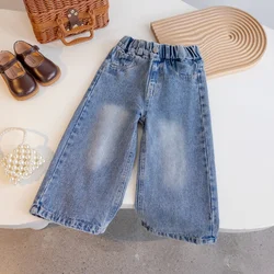 Children's Jeans Spring and Summer Trousers Baby Girls' Loose Wide-Leg Blue Jeans Versatile Outerwear Pants-XMS