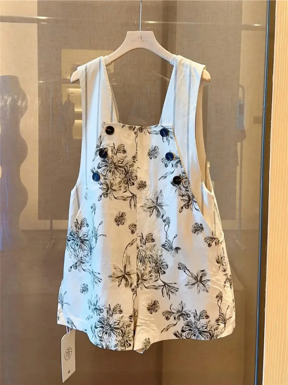 Shortalls Y2K Vintage Ink Painting Rompers Women Sleeveless Playsuits Korean Fashion Chic Jumpsuits Overalls Baggy Shorts