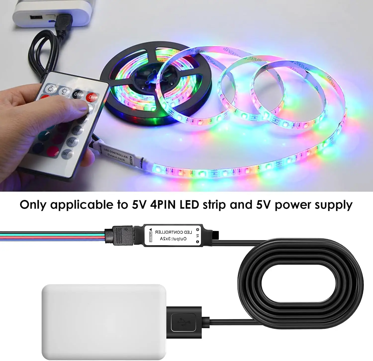USB 5V mini 24key 4Pin RGB LED Strip Light RF Controller Control Cable Remote Dimmer for 5050 3528 2835 led Strip