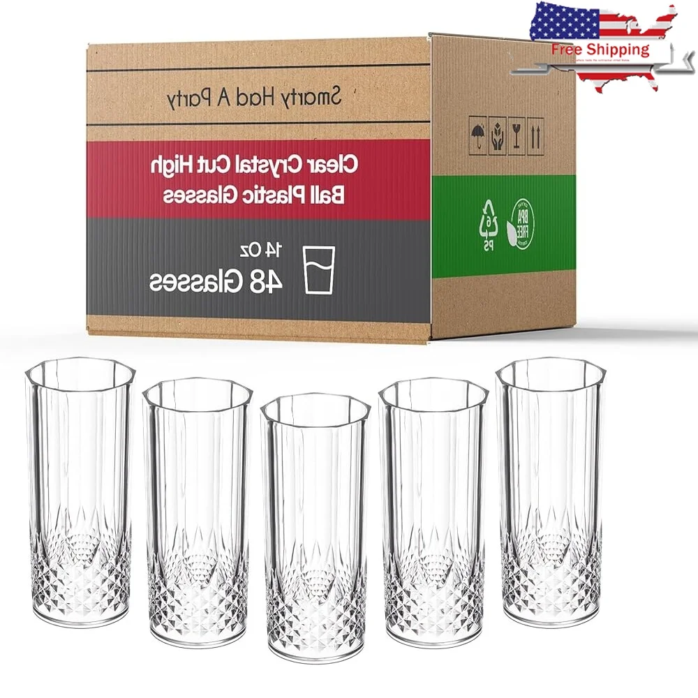 

48 Pack Unbreakable Plastic Wine Glasses Crystal Clear Party Drinkware Weddings Events Cocktails Durable Disposable