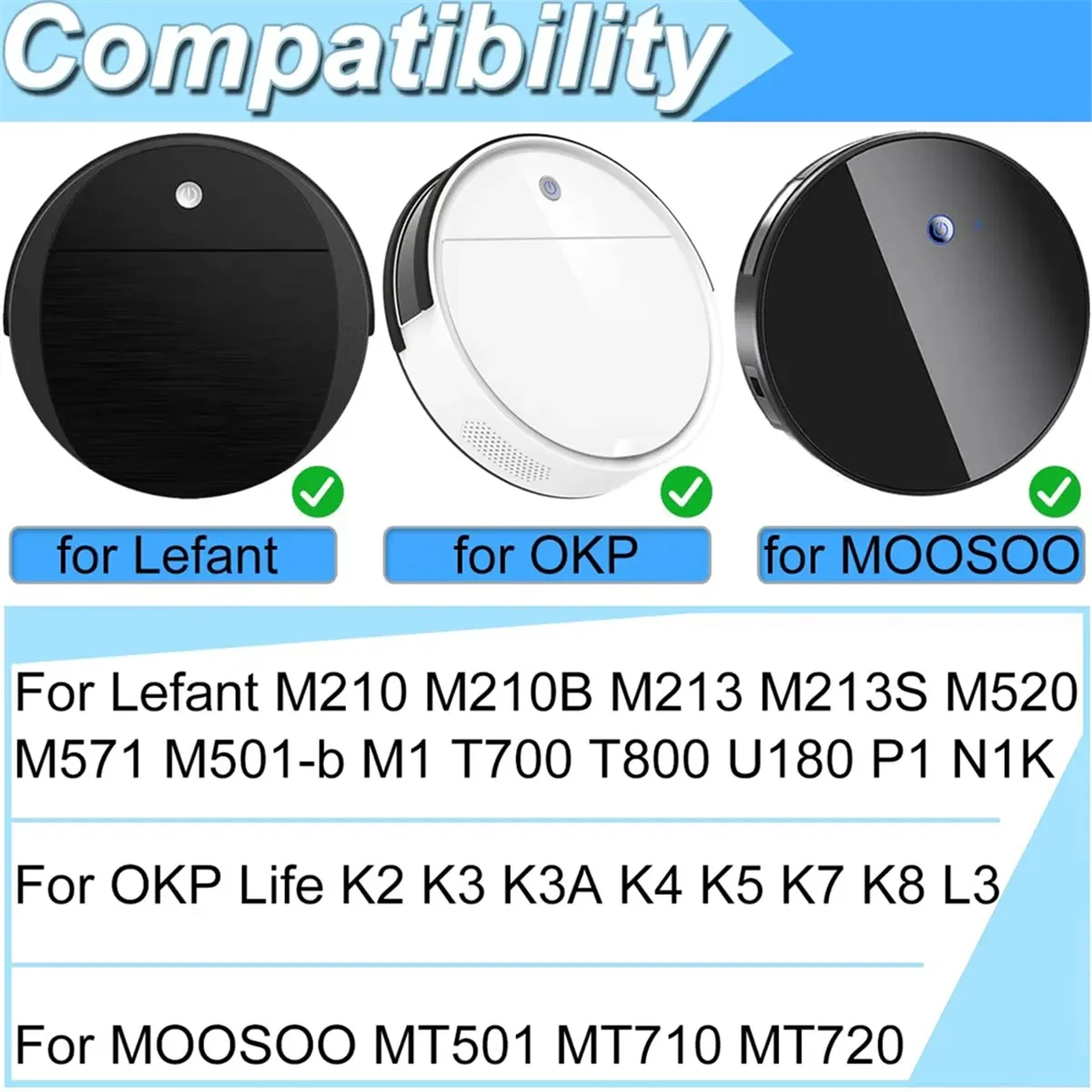 Side Brushes for Lefant M210 / M210S / M210B / M210P / M213 / OKP Life K2 / K3 / K4 / K5 / MOOSOO MT501 Vacuum Parts