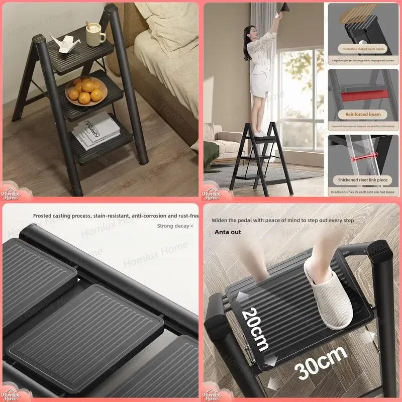 Heavy Duty Carbon Steel Folding Step Ladder Non Slip Portable Telescopic Ladder Stool for Indoor Outdoor Use Household Garage