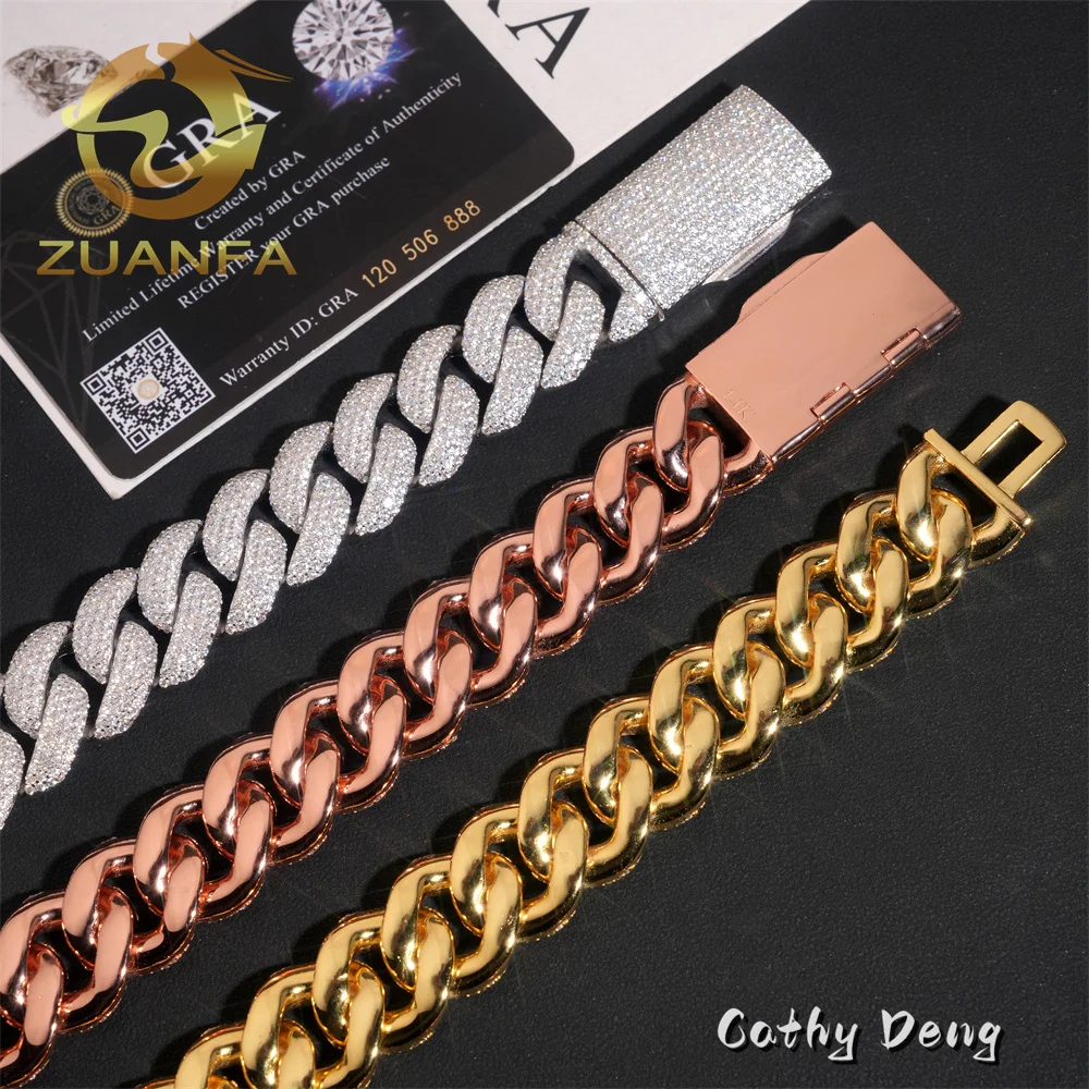 4rows 20mm Iced Out 925 Silver Moissanite Chain Link Cuban High Quality Hip Hop Jewelry Men Cuban Chain With GRA Certificate..