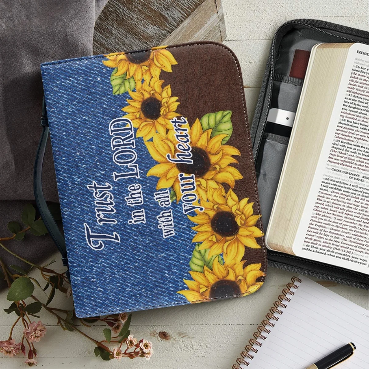 Trust in the Lord with Your all your Heart Bible Verse Print Bible Cover Case PU Leather Holy Bible Bags for Women Holy Boxes