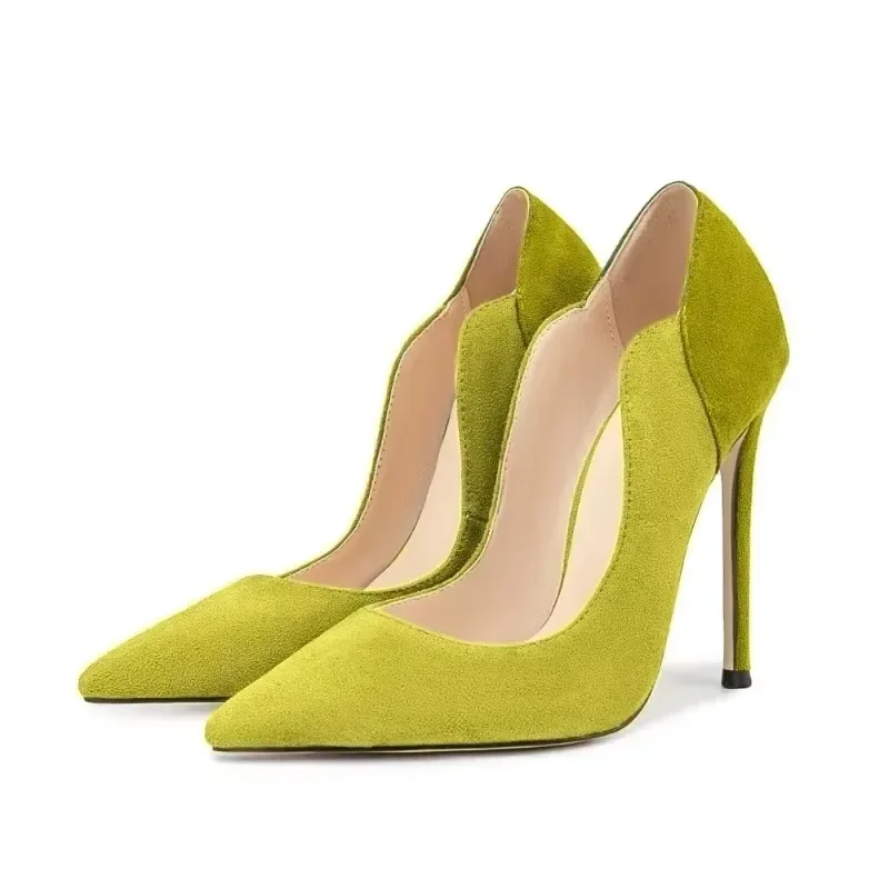 حذاء زفاف نسائي من جلد الغزال بتصميم أوروبي لربيع وصيف 2025 - حذاء زفاف أنيق متدرج من الخنجر ومقدمة مفتوحة