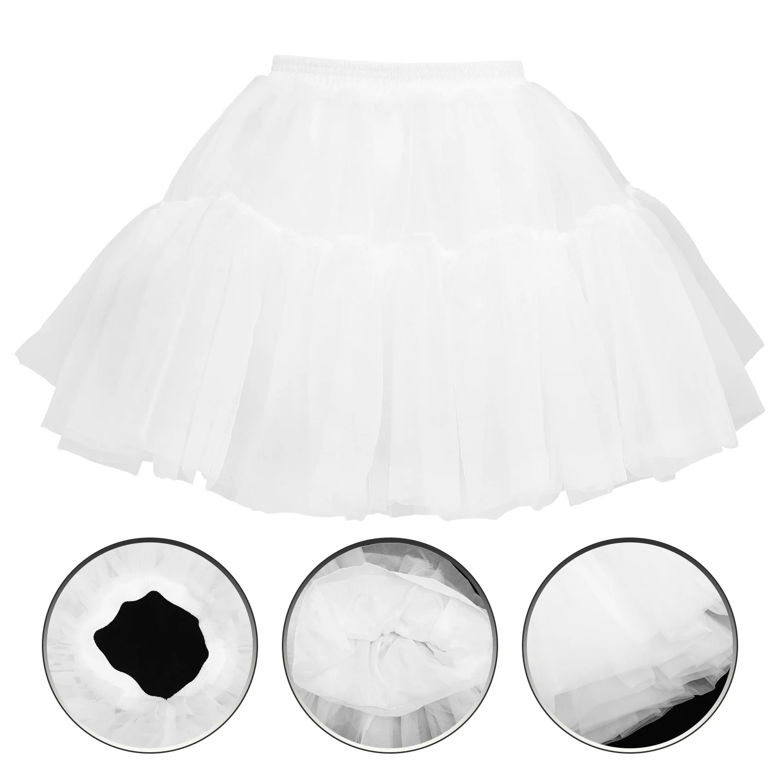 

White Women Hoopless Petticoat Short Elastic Waist Tutu Skirt Dress Underskirt Cosplay Dance Ballet Short Petticoat