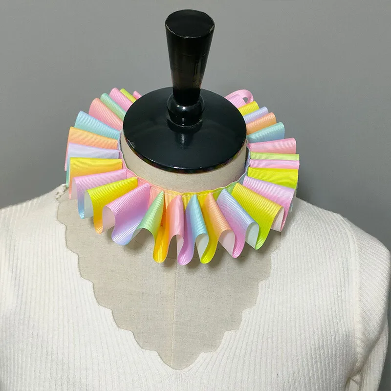 1pc 女性女の子ビクトリア朝エリザベス朝フリルネックカラーサテンピエロコスプレラフチョーカーハロウィンパーティーステージ衣装