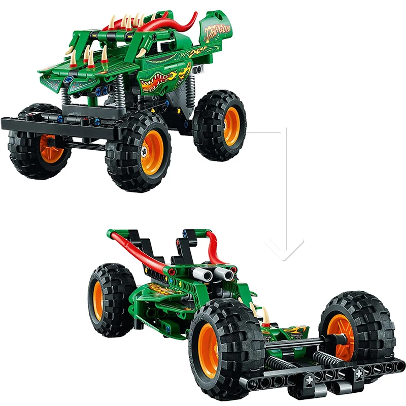 Technical Series Monster Off-Road Jam Megalodon Building Blocks 2in1 Sport Racing Pull Back Car Model Bricks Toys For Boys Gifts view 5