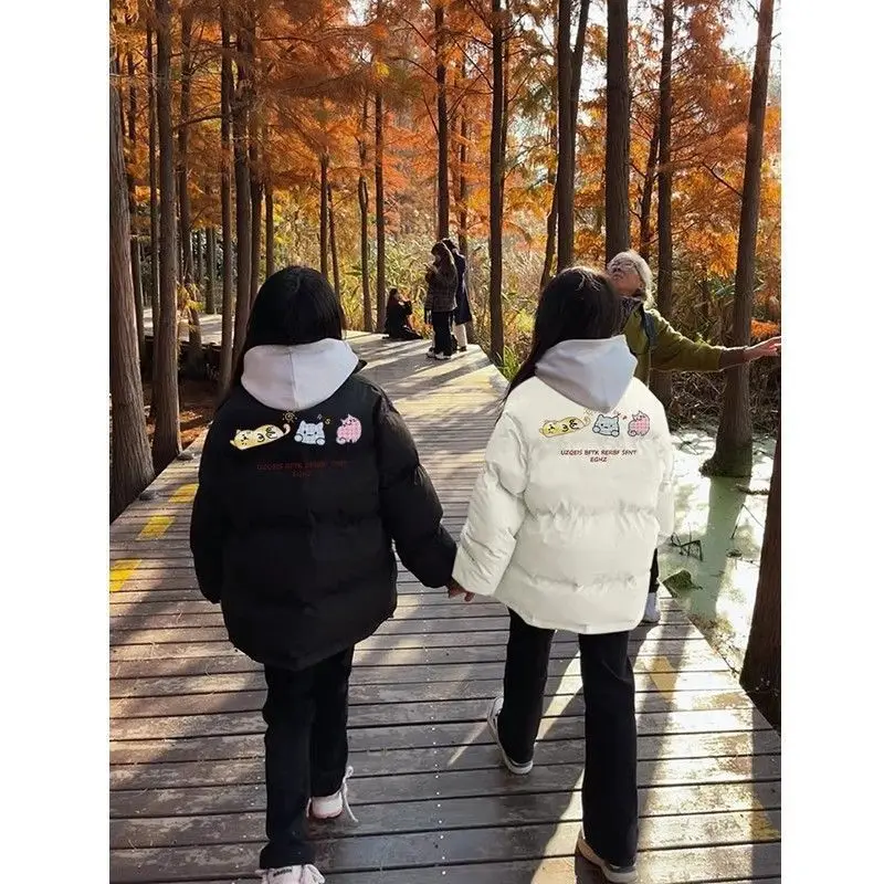 

Puffer Parkas Womens New Outerwear Zip Regular Outwear Loose White Thicken Black Navy Quilted Cotton Collar Blended Waterproof