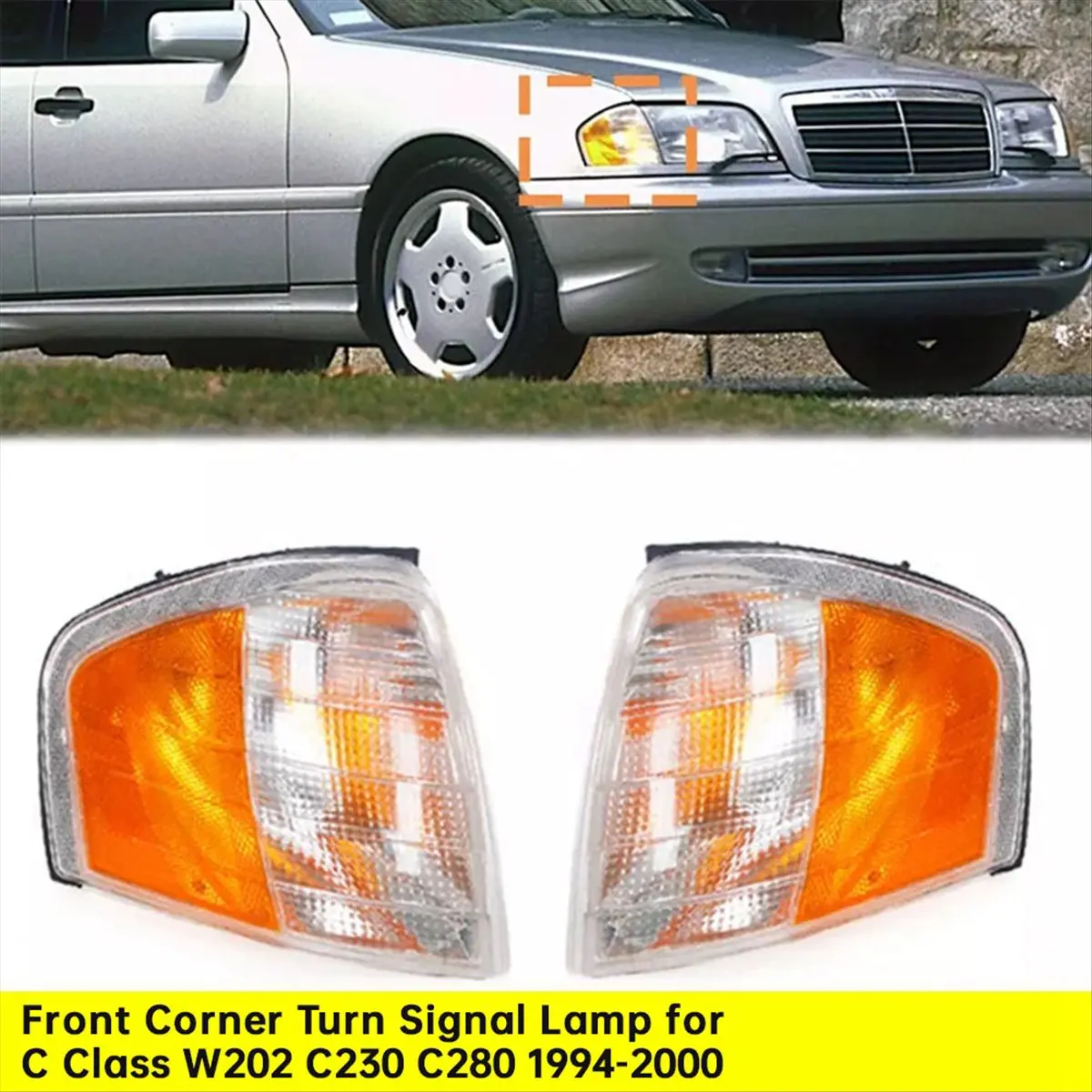 1Pair Front Corner Light Turn Signal Lamp for Mercedes Benz C Class W202 C230 C280 1994-2000 A2028261143 A2028261243 - view 2
