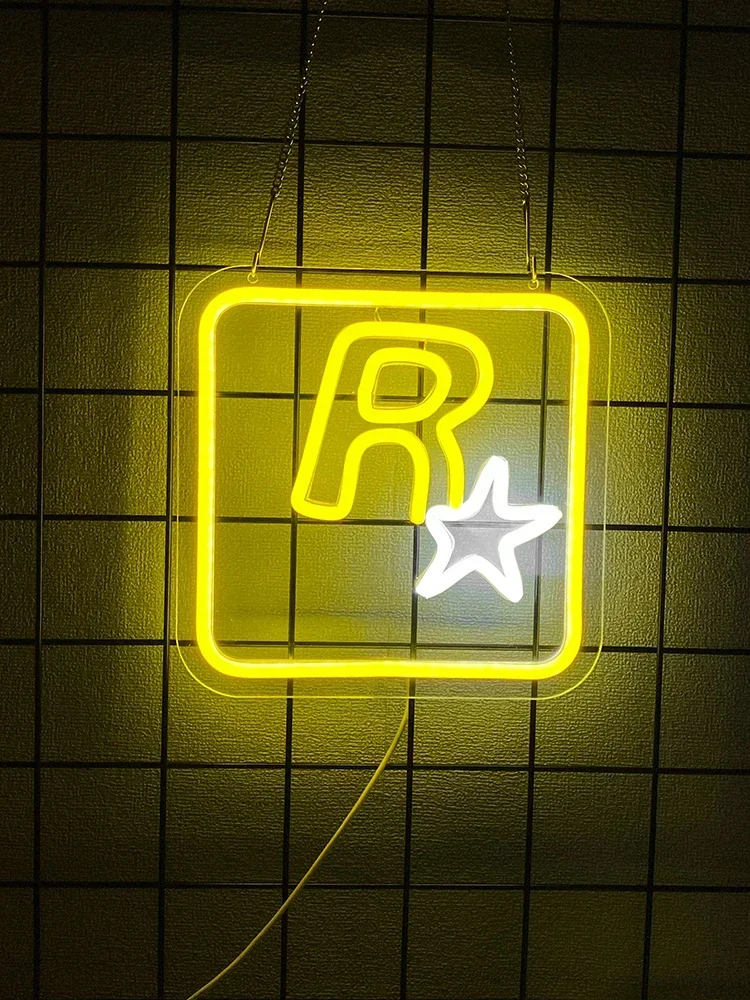 R-star-Enseigne au néon, alimentation USB avec interrupteur, adaptée aux salles de jeux, salles de divertissement, bars, décoration artistique murale de fête