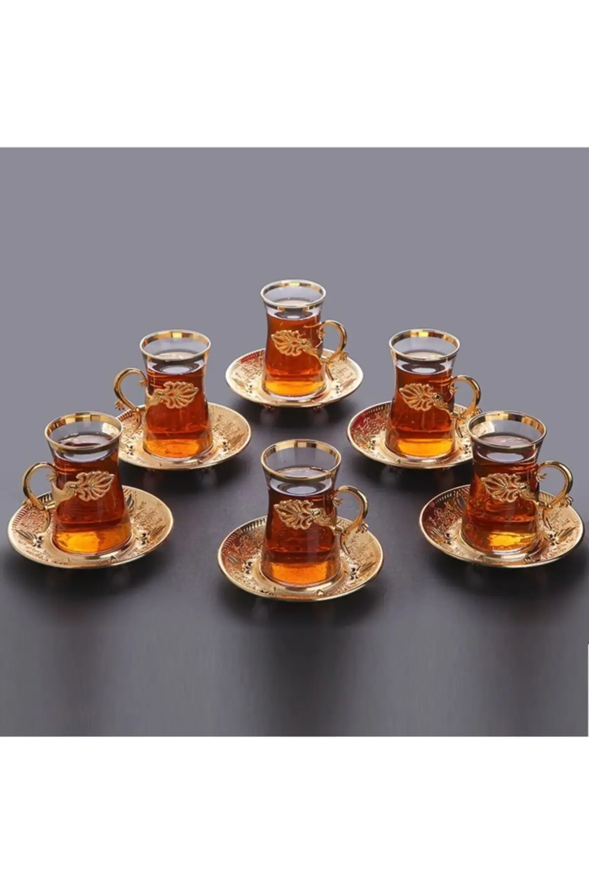 DOLBOVI 12 Parça 6 Personality Gold Metal Dish Tea Set Turkish Tea Glass Cup