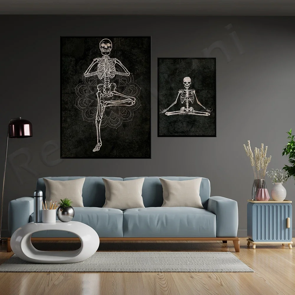Meditation Skull Vintage Infographic Art Print, Yoga Poses Vintage Skull Print, Skull Art Poster, Vintage Meditation Skull