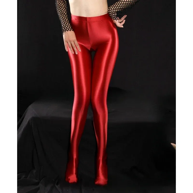 Thin Transparent Oily Glossy Crotch Jumpsuit Leggings Dance Yoga Pants Leggings Sport Women Fitness  Leggings Women