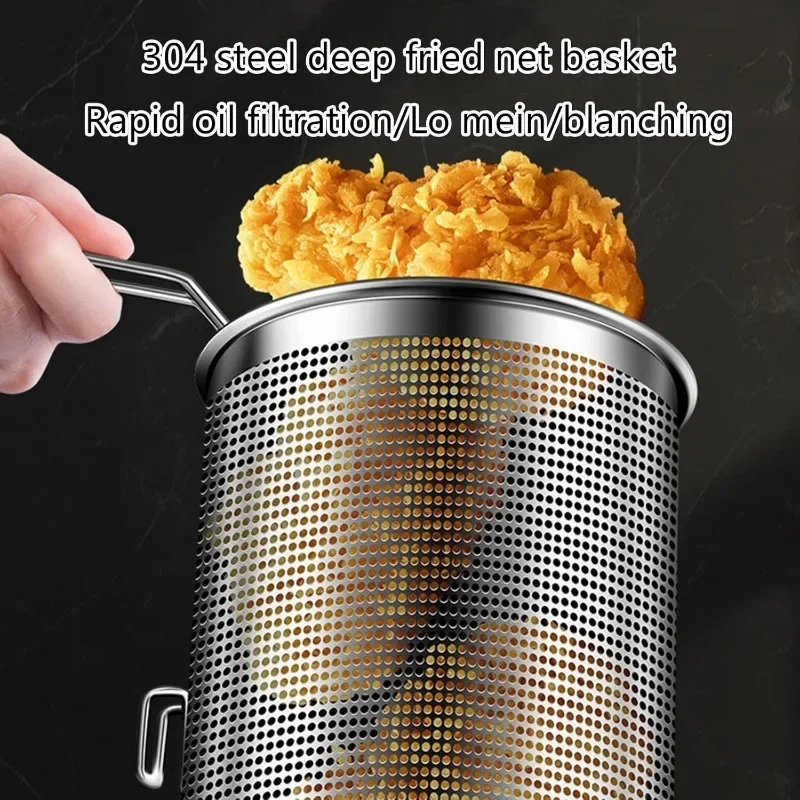 Thickeded Deep Fryer Pot Stainless Steel Deep Fryer Pasta Strainer Basket Household Deep Frying Cookware Chicken Fried Durable