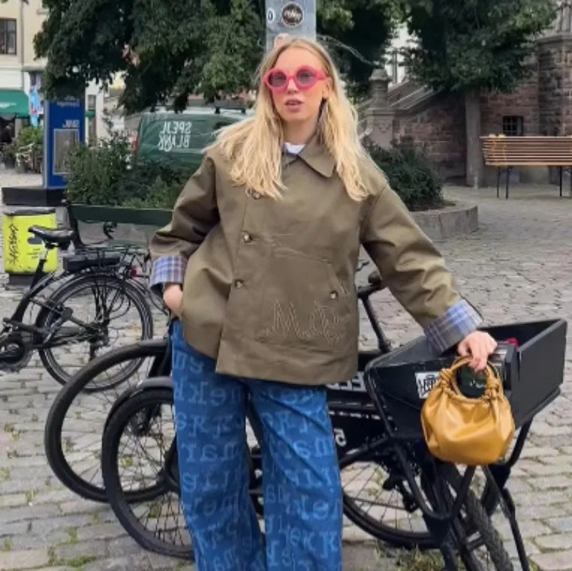 Dwustronna kurtka w kratę FL Fashion, damska, luźna, z klapami, długi rękaw, zapinana na jeden guzik, z kieszeniami, nowa kolekcja jesień 2026, streetwear dla kobiet.