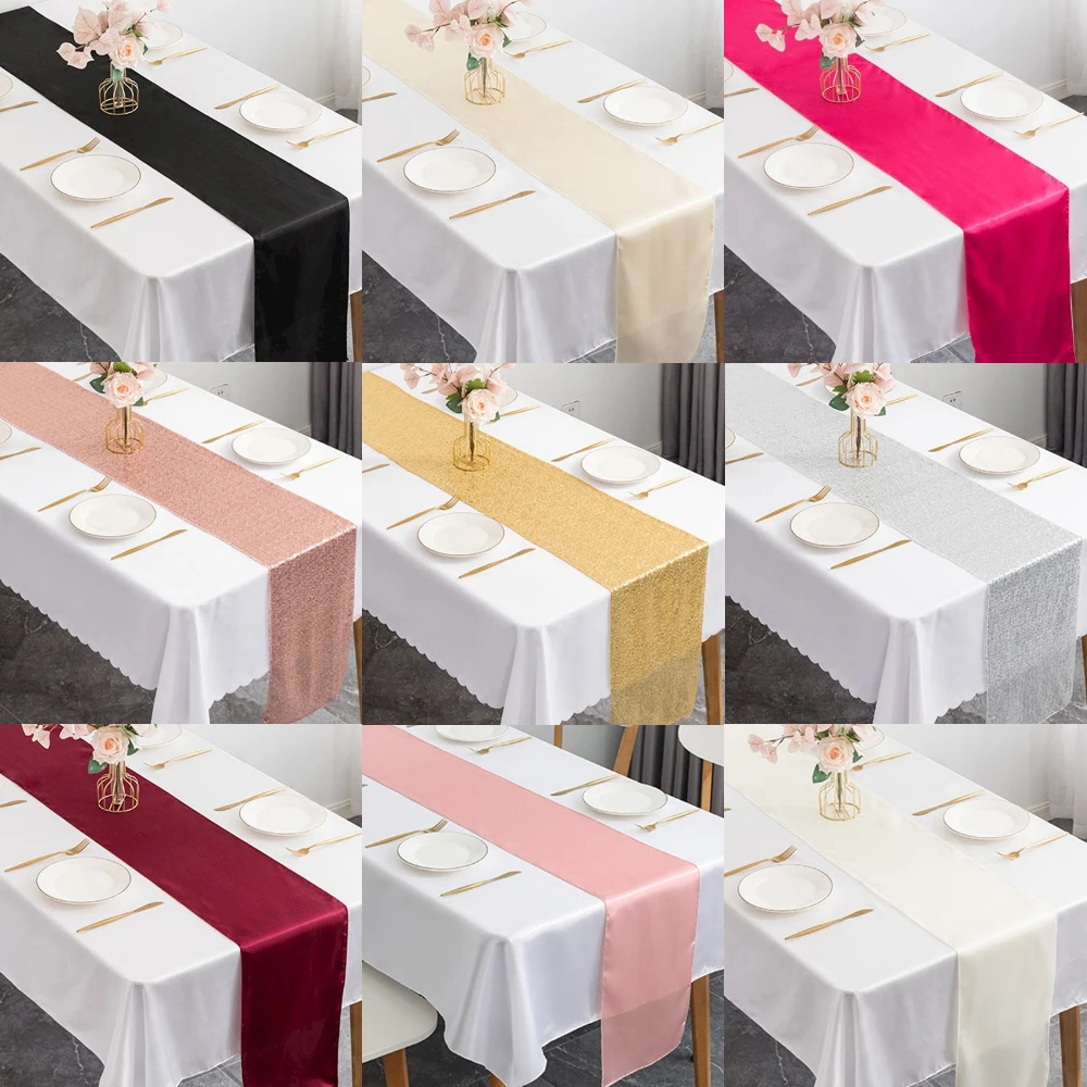 Satin Table Runner Solid Color Black Pink Gold Black Blue Elegant Table Runner for Wedding Birthday Home Hotel Table Decoration