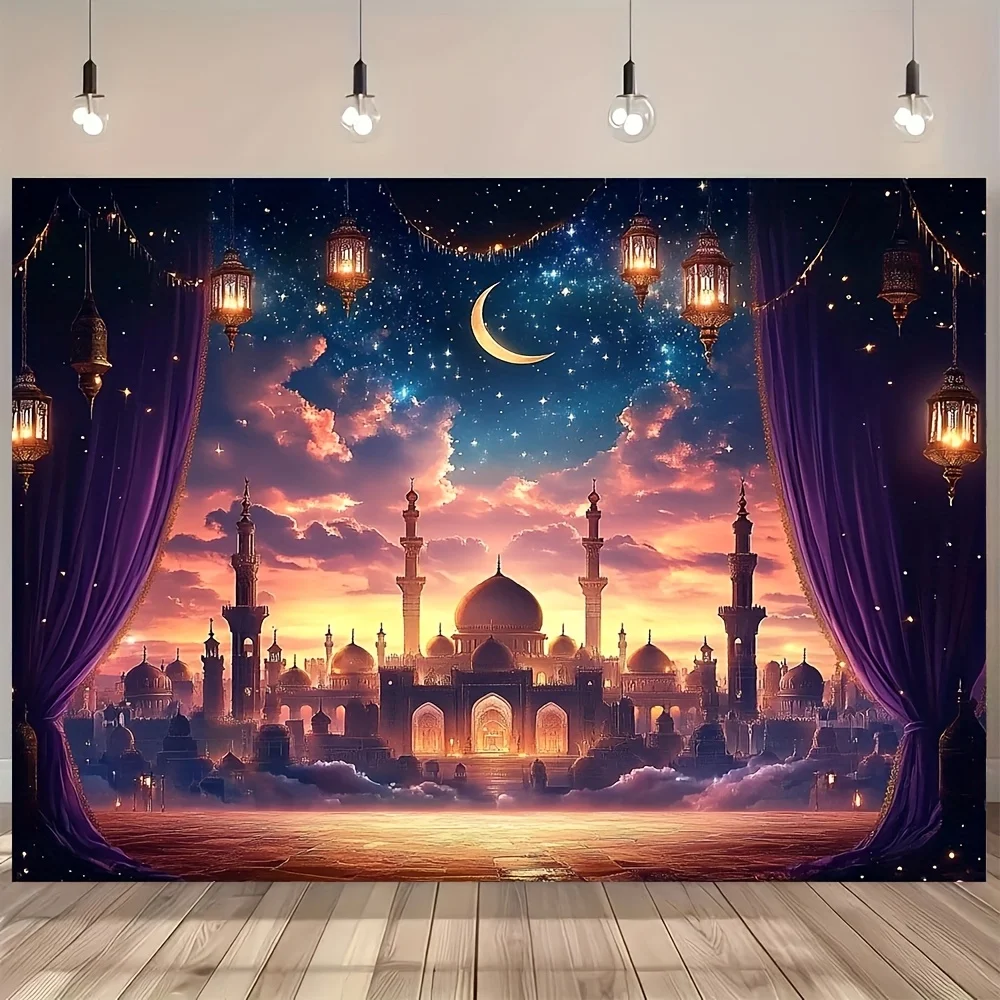 VIKAMA Moroccan Palace Arab Night Wall Mural Banner Flag Ramadan, Eid al Fitr Theme Event Middle East Home Decoration