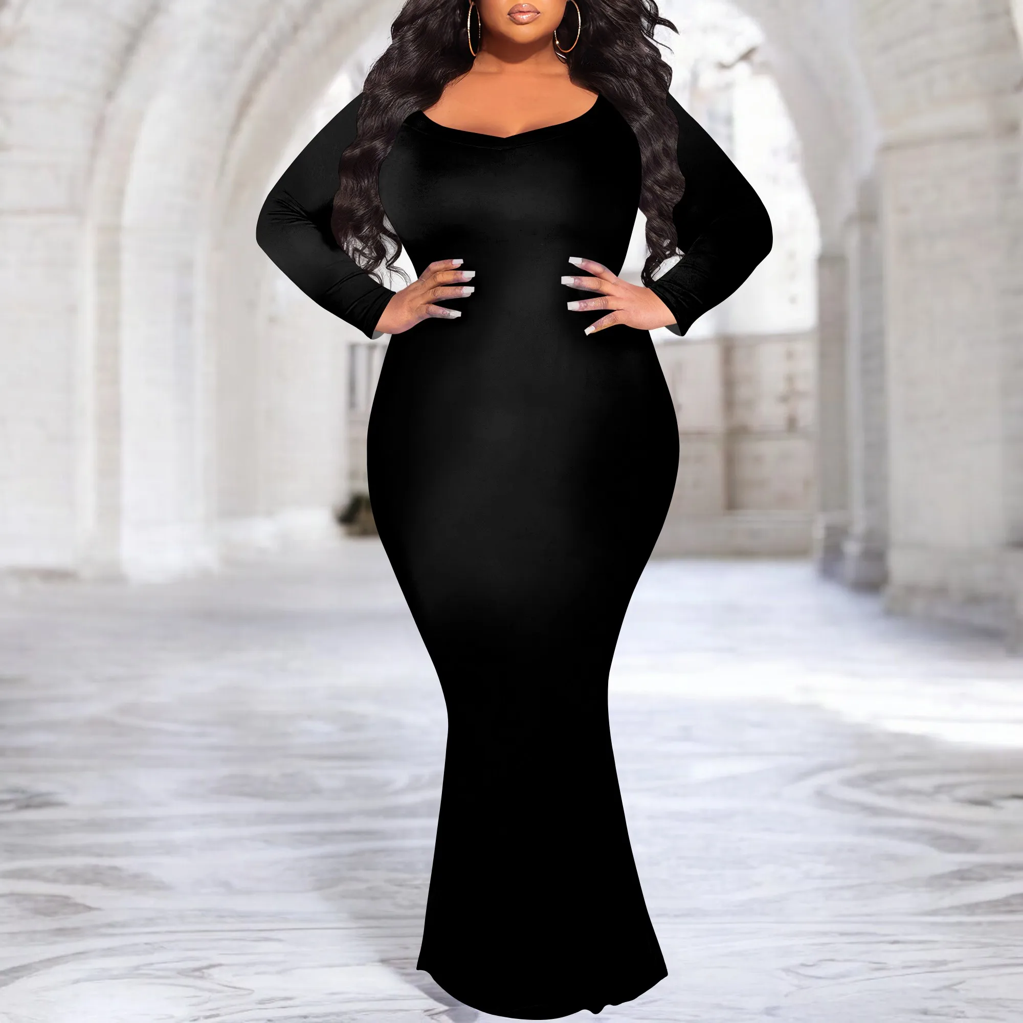 แขนยาว Maxi ชุดเข้ารูปค็อกเทลชุด Shapewear Tummy Control ฤดูใบไม้ร่วงชุดอย่างเป็นทางการ Built