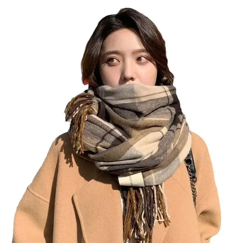Scarf Women's Winter With Classic Plaid Thicken Student Long Shawl Lovers Neck Thicken to Keep Warm  Men's Winter Shawls