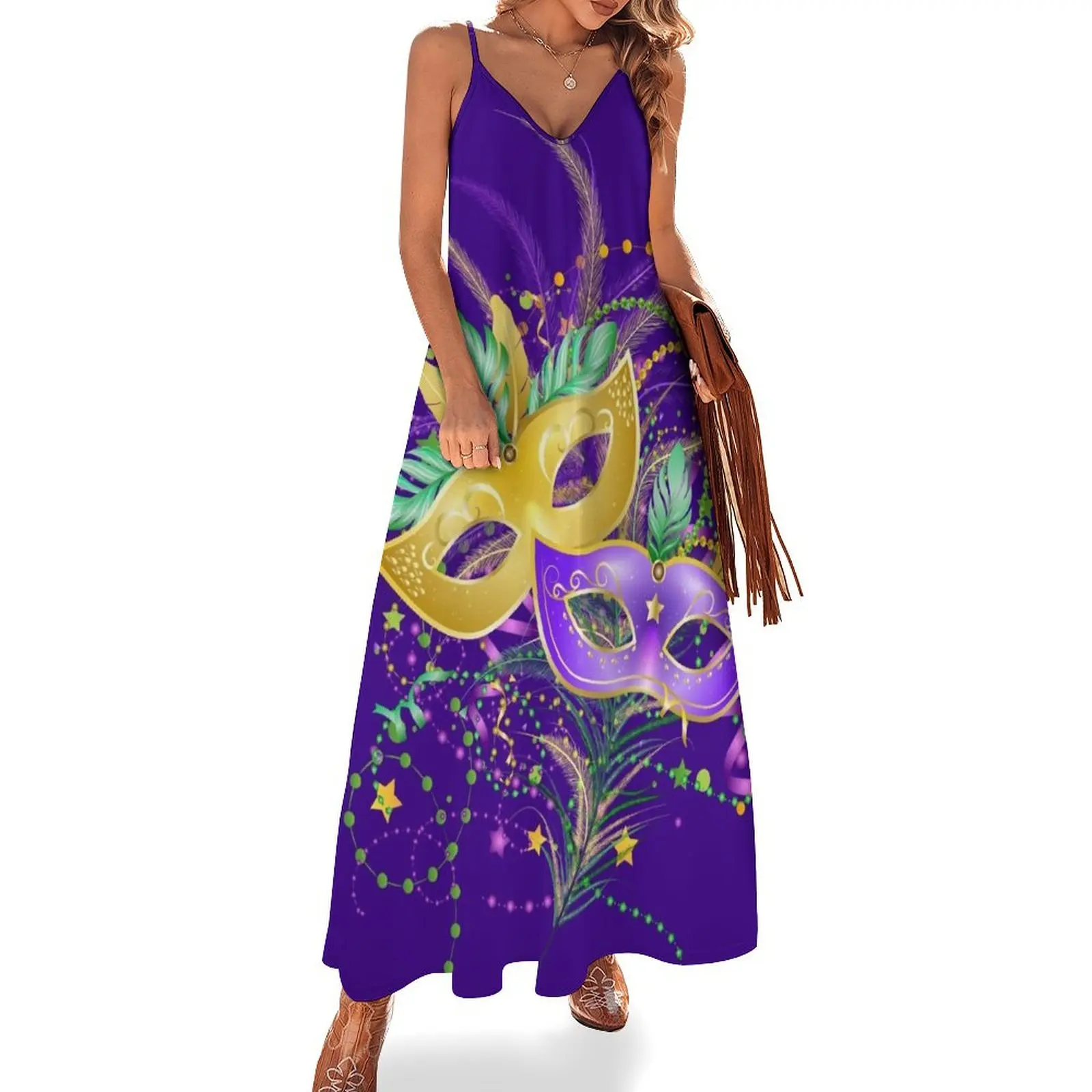 

Mardi Gras Celebration Sleeveless Long Dress women's summer clothing 2025 women's fashion dresses dresses summer Dress