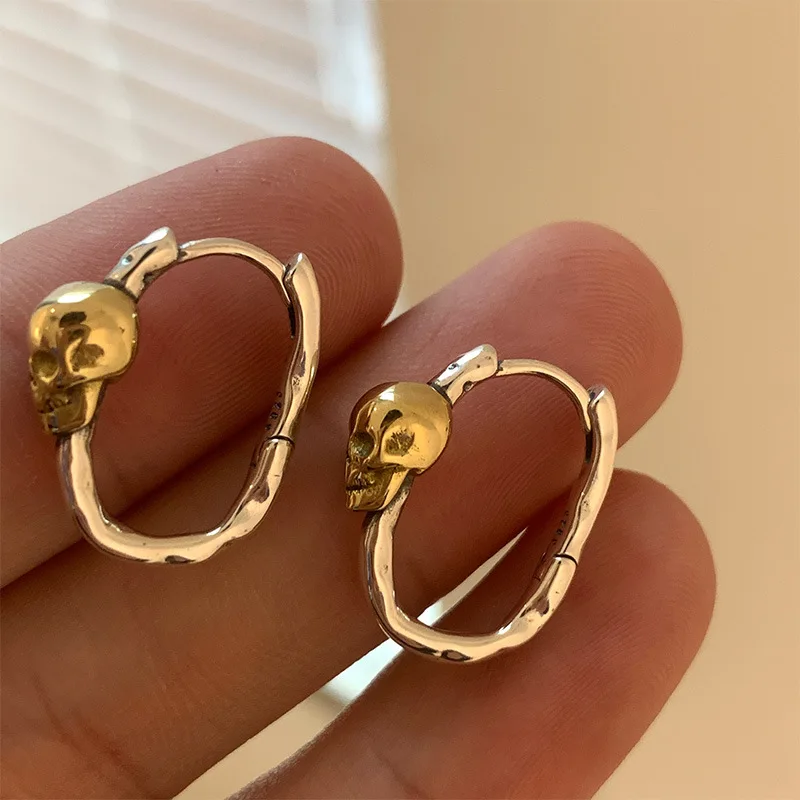 VENFTILLE Silver Gold Color Skull Hoop Earrings for Women Girl Punk Hiphop Jewelry Dropship Wholesale